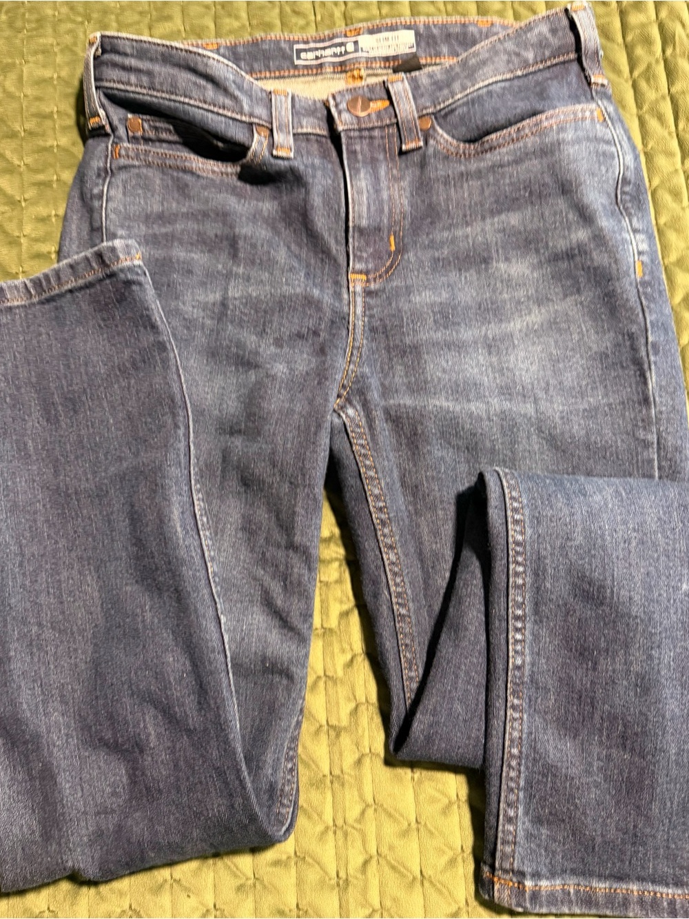 Carhartt slim-fit blue denim jeans button closure light distressing Size 4 short